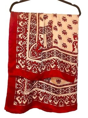 Very Large 100% Silk Burgundy and Cream Floral Scarf